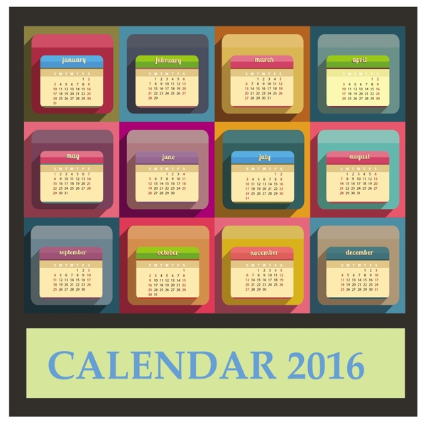 2016年方格日历模板