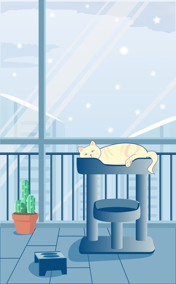 小寒猫咪手绘插画背景
