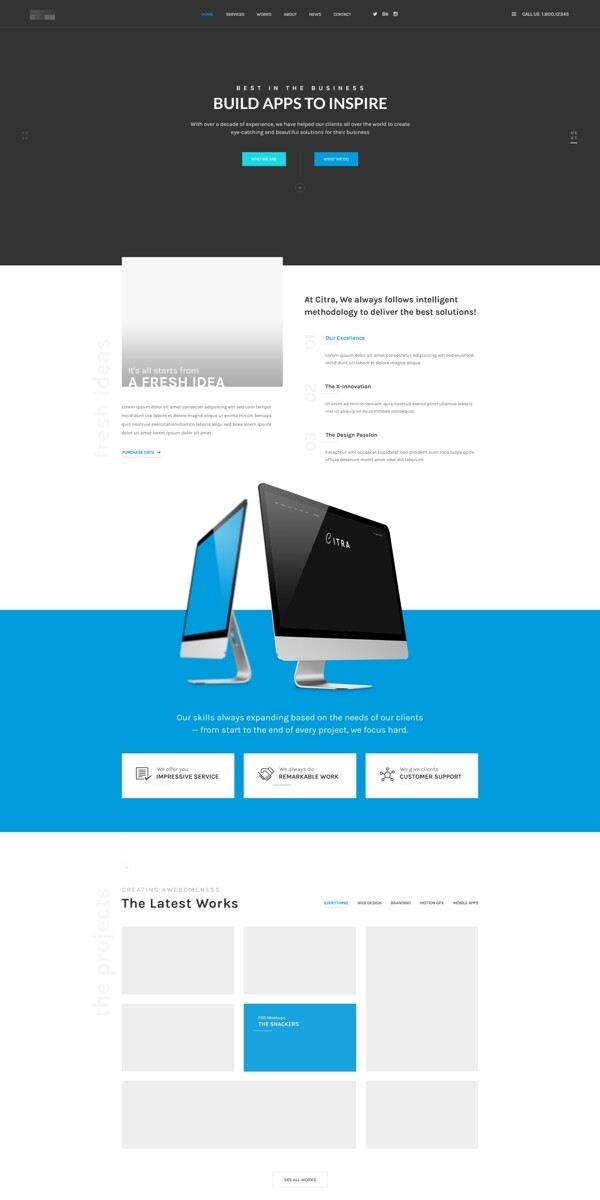 蓝色的科技商务电子电脑响应式网站首页