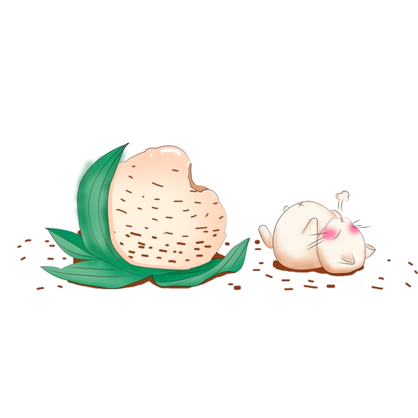 手绘创意吃粽子的兔子插画设计