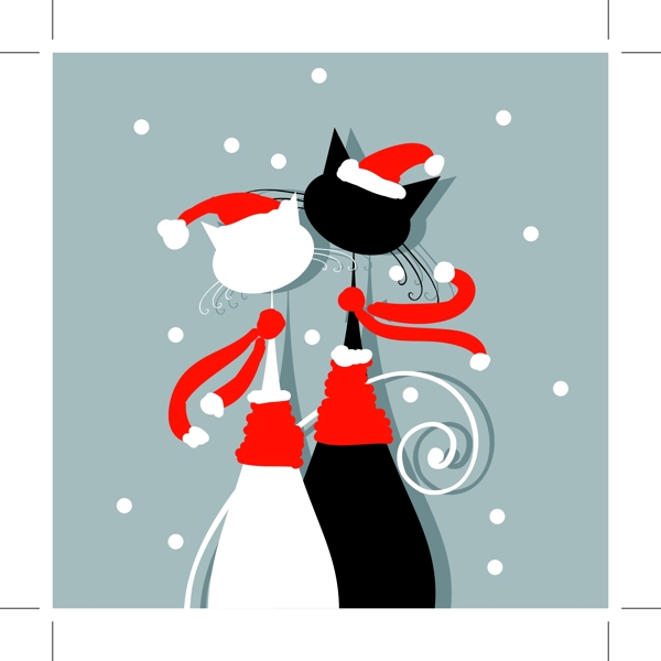 圣诞情侣猫咪插画矢量素材