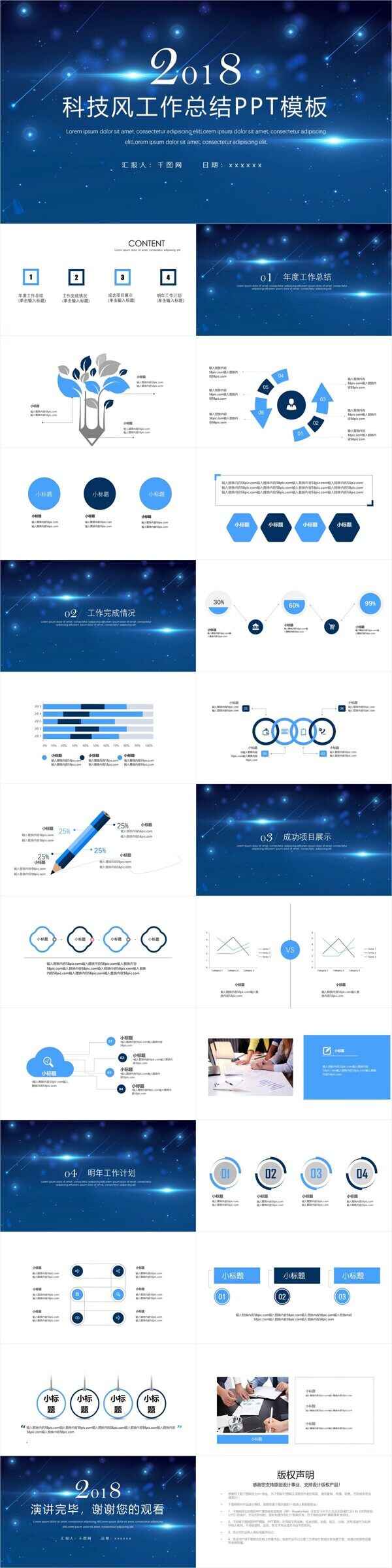 蓝色科技风工作总结汇报PPT模板