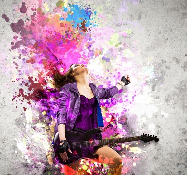 彩色墨迹中的摇滚女人图片