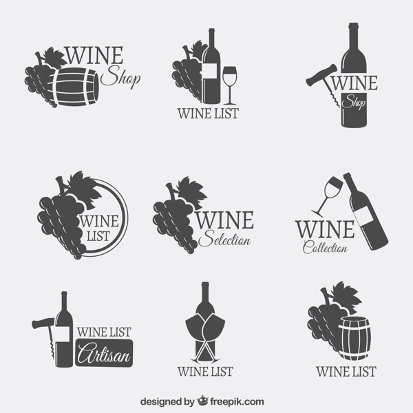 葡萄酒酒水单标志矢量图