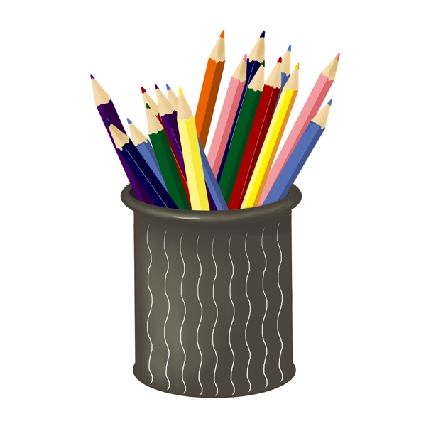笔筒里的彩色画笔手绘元素