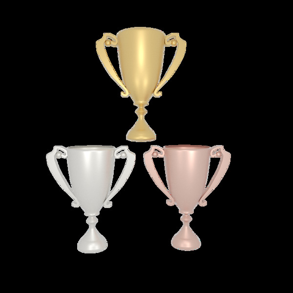 荣誉金银铜奖杯3D奖杯可商用元素