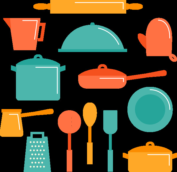 各种彩色厨房用品免抠png透明图层素材