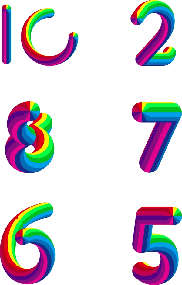 可爱彩虹圈数字元素