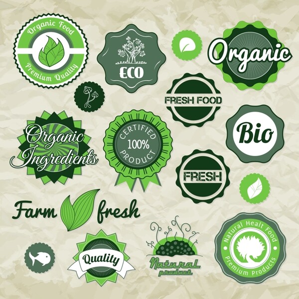 新鲜的绿色食品标签矢量素材