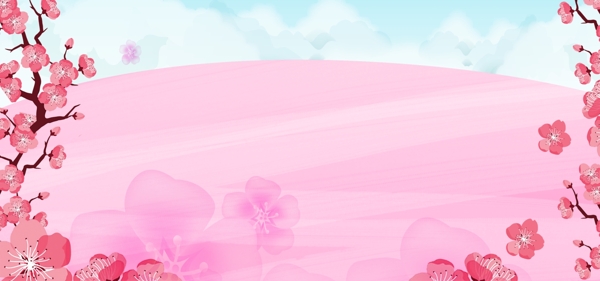 桃花节梦幻蓝天水粉banner