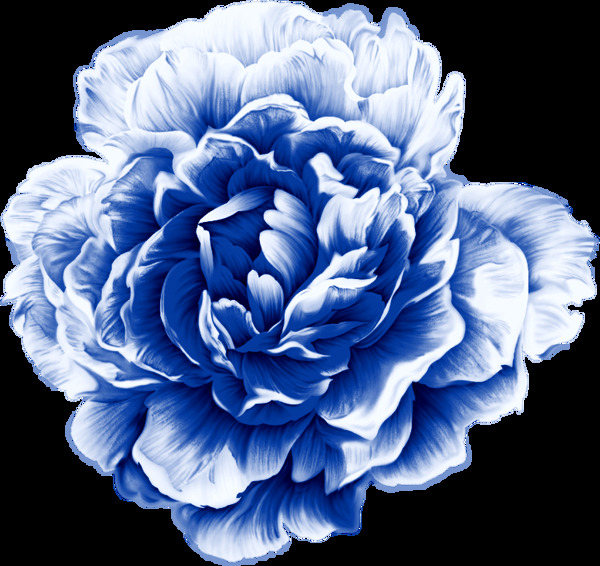 唯美手绘蓝色牡丹花朵图案