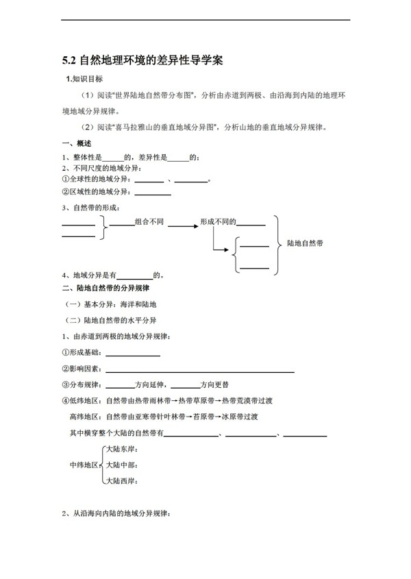 地理人教版5.2自然环境的差异性学案