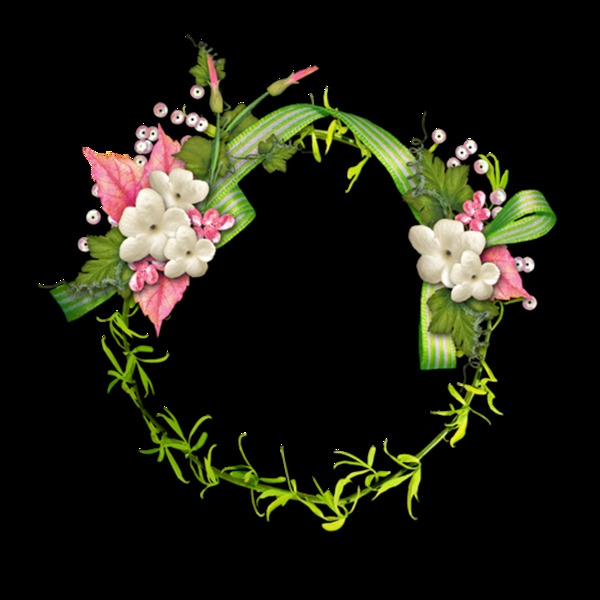 自然风绿色植物手绘花环装饰元素