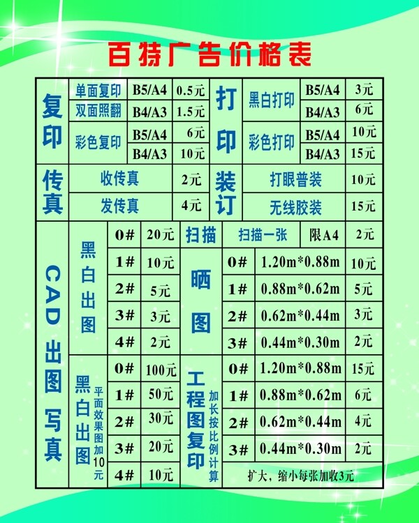 百特广告价格表图片