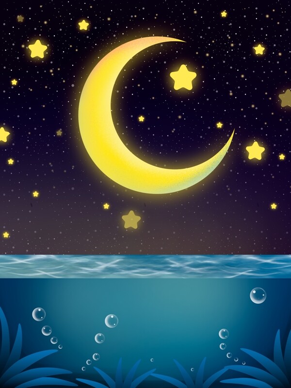 唯美海面星空晚安背景设计