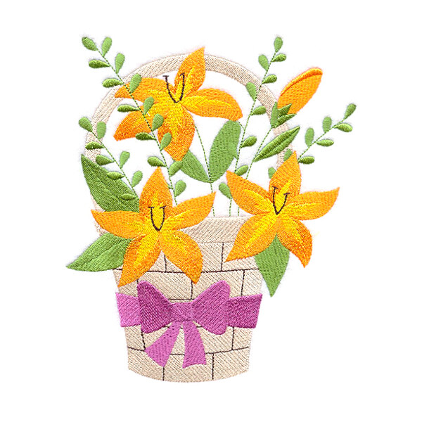 绣花植物花朵生活元素花篮免费素材