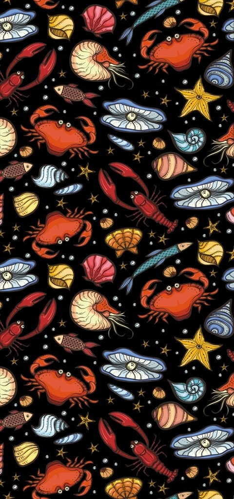 海鲜鱼虾蟹底纹矢量图下载