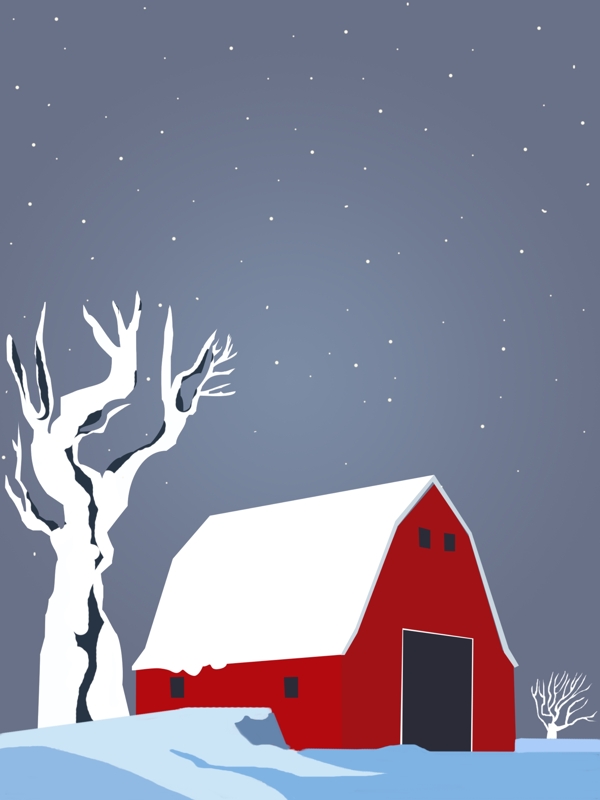 简约雪中的红色房子冬季背景素材