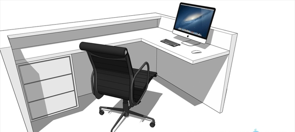 SU老板白色办公桌椅模型图片