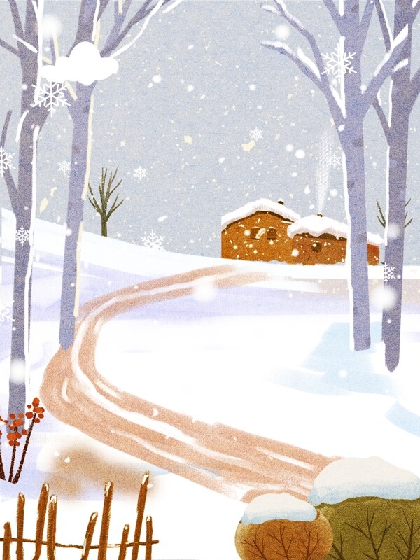 彩绘冬季大雪雪地背景