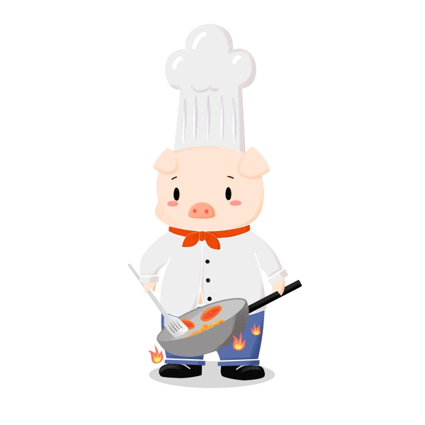 猪年卡通猪厨师炒菜