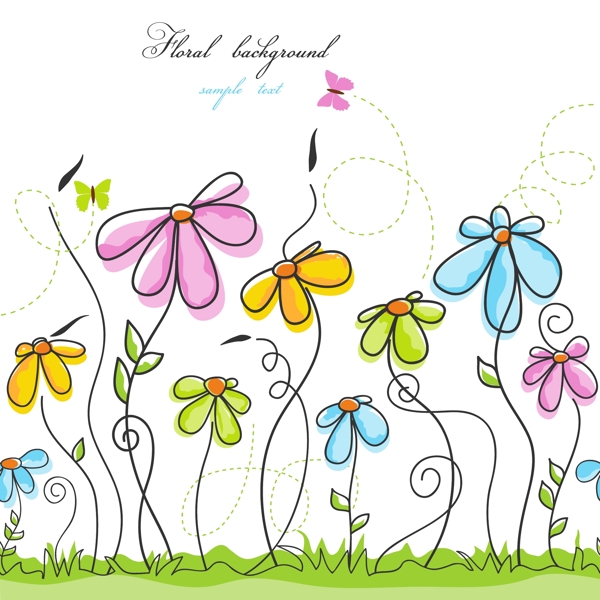 矢量彩绘花卉线描图片