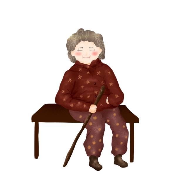 坐在椅子上的老奶奶人物元素