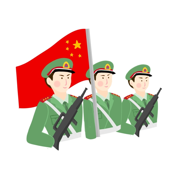 军人升旗手绘卡通国庆节可商用元素