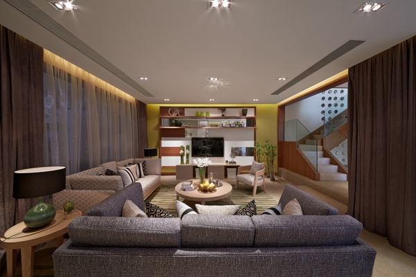 客厅现代灰色沙发欧式效果图