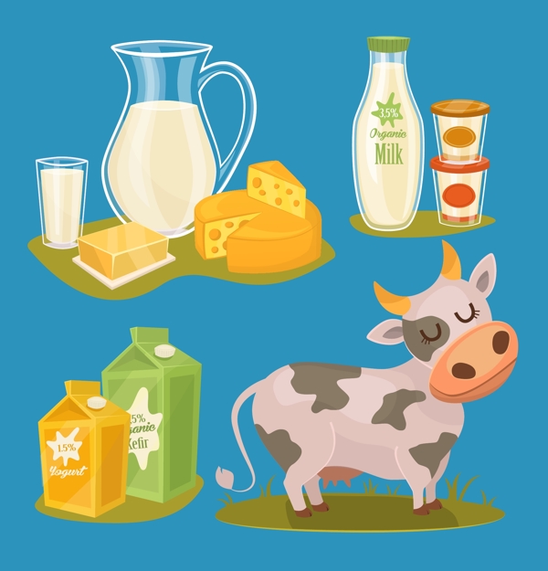 卡通营养的牛奶制品插画