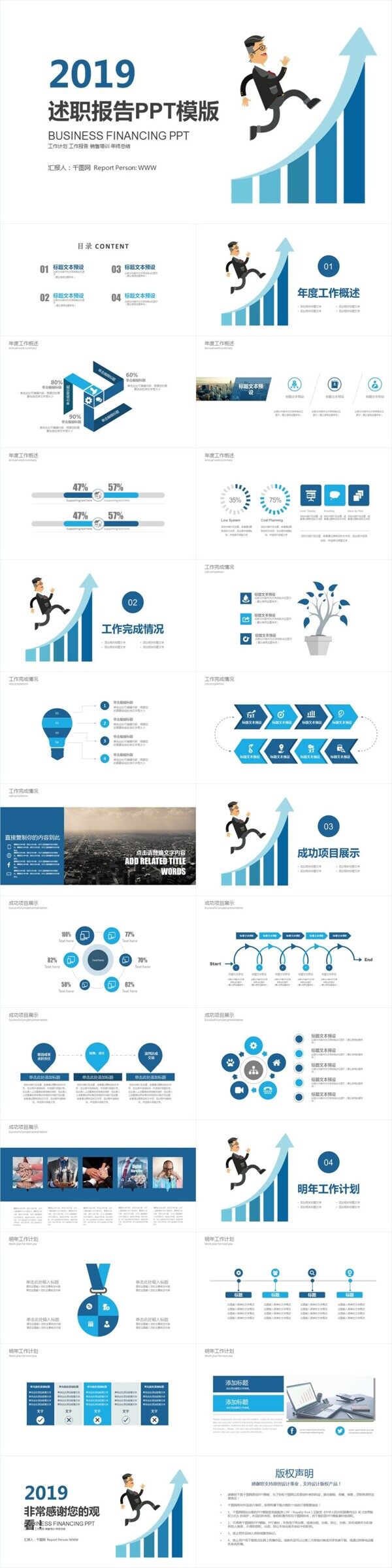 蓝色大气2019工作述职报告PPT模板
