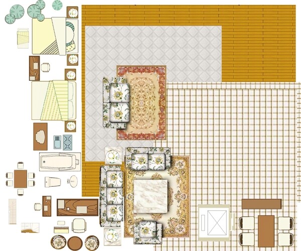 室内平面家具彩图psd分层下载图片