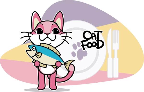小猫吃鱼素材