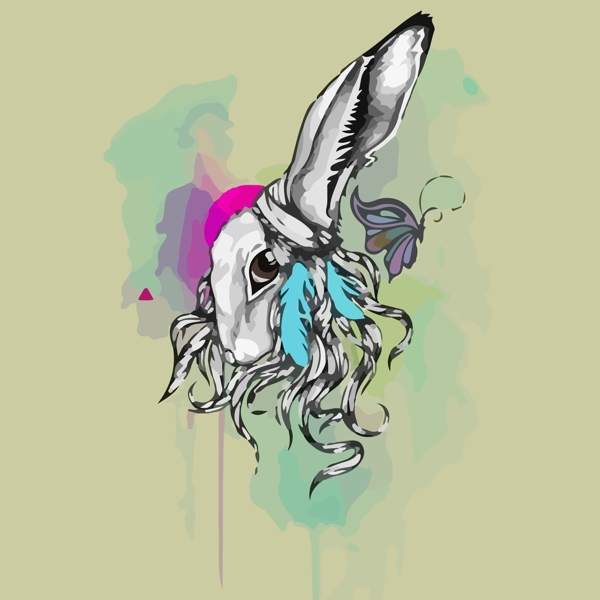 印花矢量图艺术效果水彩动物兔子免费素材