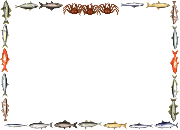 各种鱼蟹组成的边框相框图片