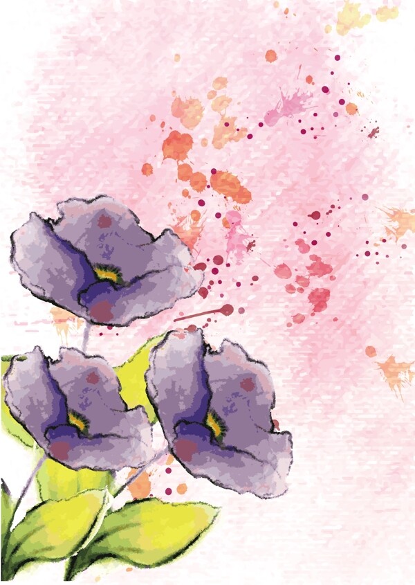 彩色墨迹与紫色花朵