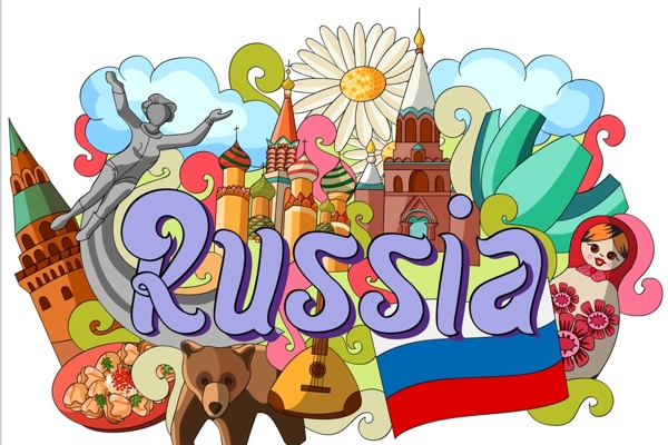 俄罗斯国家手绘插画