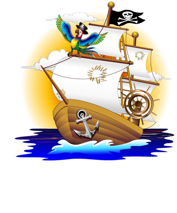 海盗船卡通鹦鹉图片
