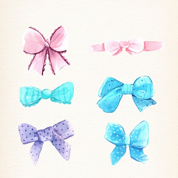 六款手绘水彩水粉蝴蝶结
