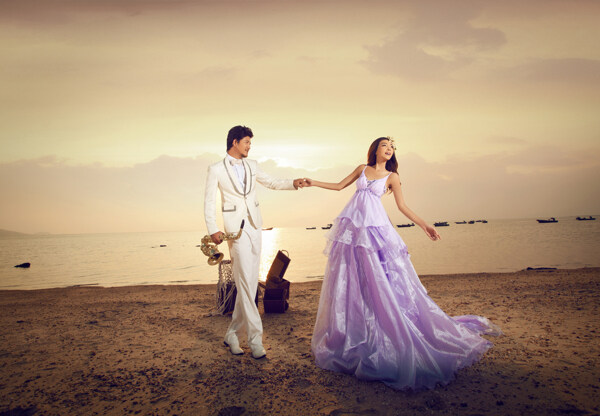 海边黄昏风景婚纱摄影图片