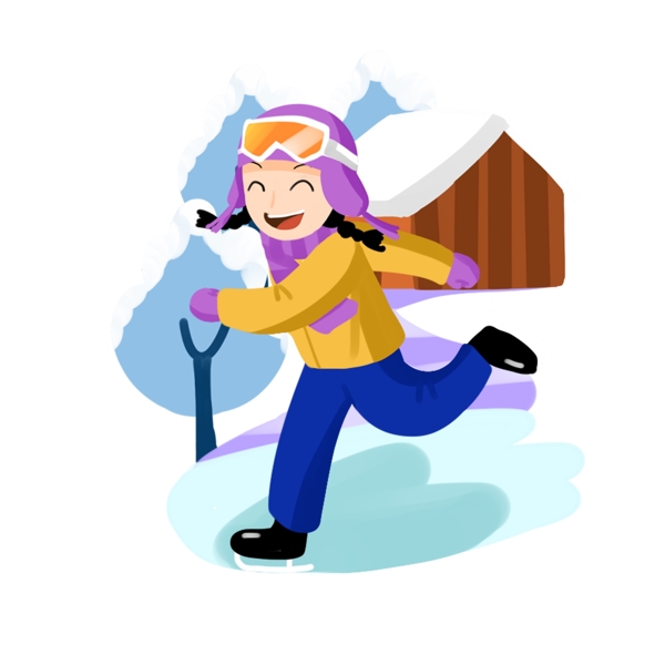 滑雪旅游滑冰男孩手绘卡通人物PNG素材