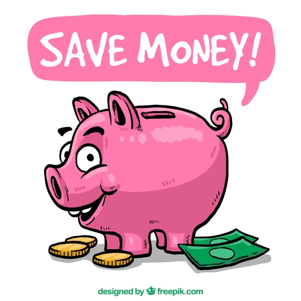 粉色卡通猪存钱罐矢量素材