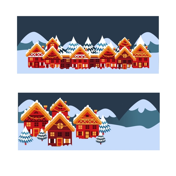 红色房子雪景圣诞海报背景模板16