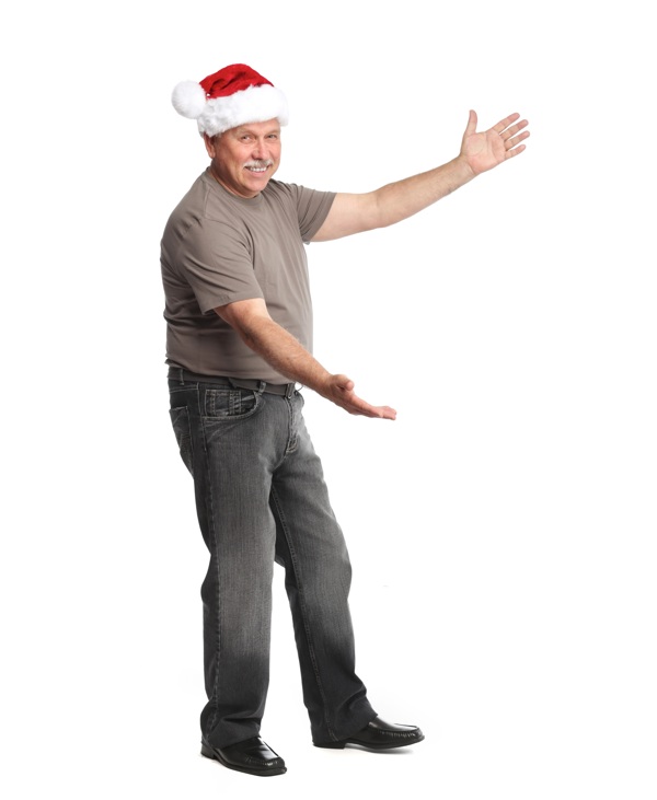 戴着圣诞帽子伸出双手的男人图片