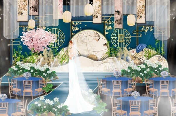 新中式深蓝婚礼效果图