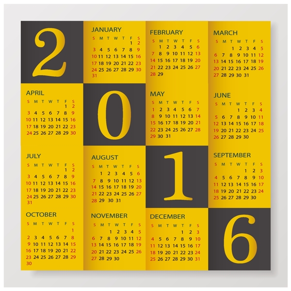 2016年正方形日历模板
