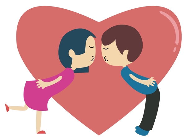 情侣亲吻卡通矢量相片情人节元素