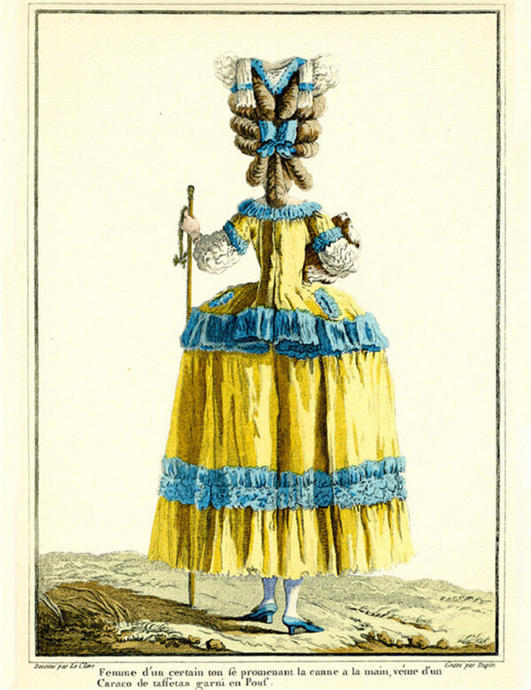 欧洲黄蓝色洛可可长裙设计图