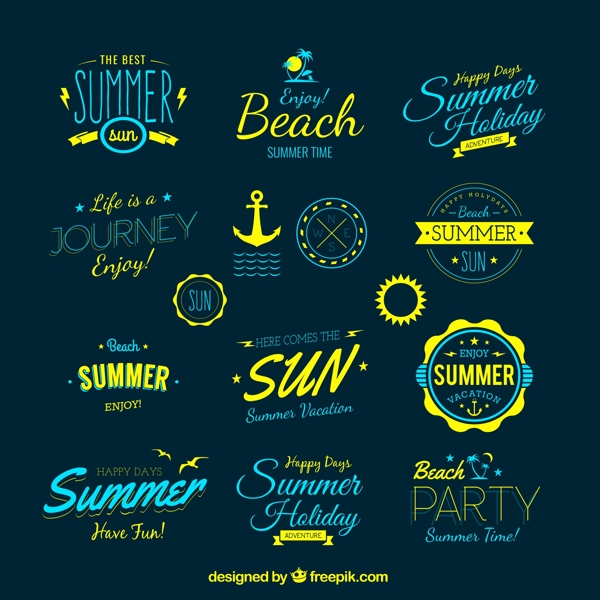 夏季沙滩标签矢量图