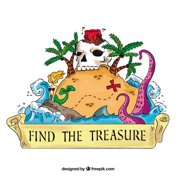 海盗地图与丝带找到宝藏背景